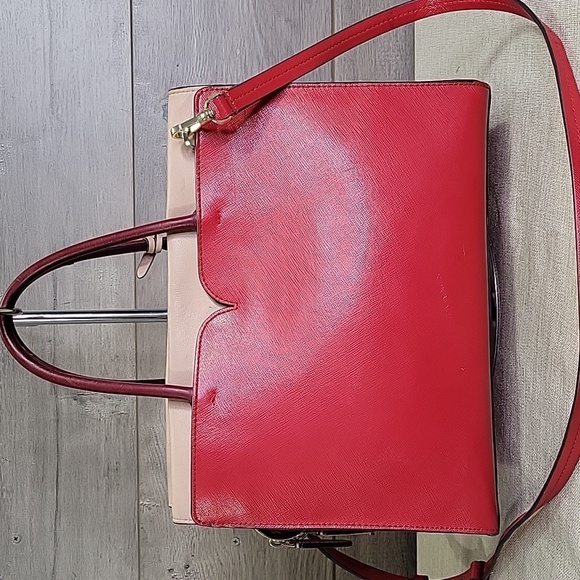 Kate Spade Red and Pink Color-Block Leather Tote  Crossbody Bag - Picture 5 of 16